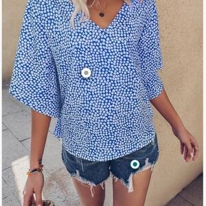 Blue Polka Dot Batwing Women's Top